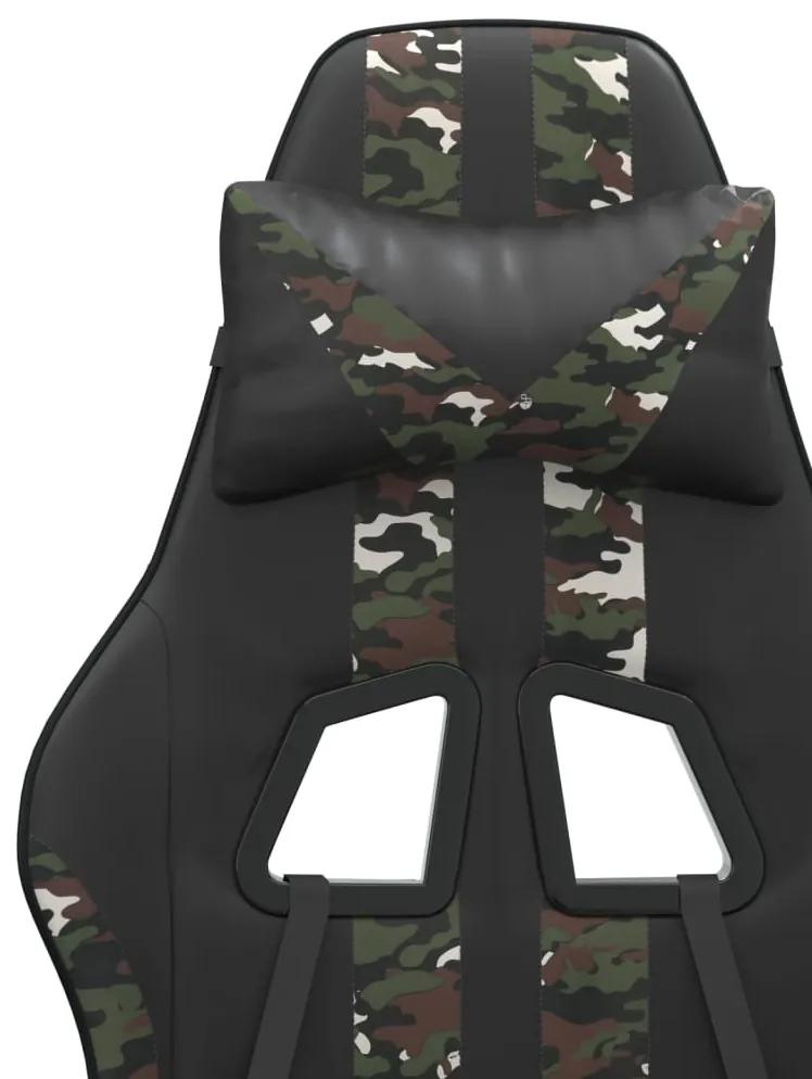 Scaun de gaming cu suport picioare, negru camuflaj, piele eco