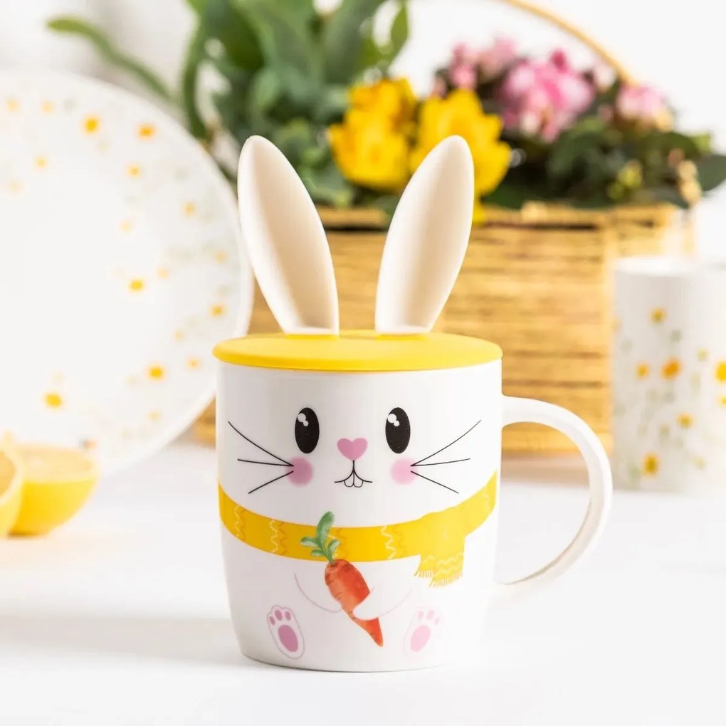 Altom Cană din porțelan Rabbit cu capac dinsilicon, 400 ml