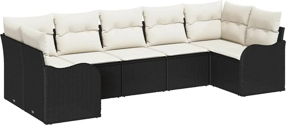 vidaXL Set de canapele pentru grădină 7 pcs Negru și alb Rattan poli