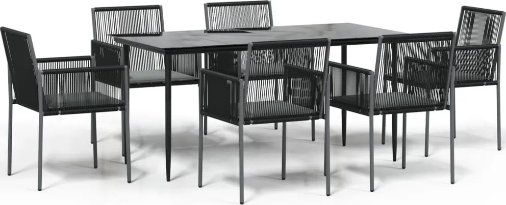 vidaXL Set mobilier grădină cu perne, 7 piese, negru, poliratan & oțel