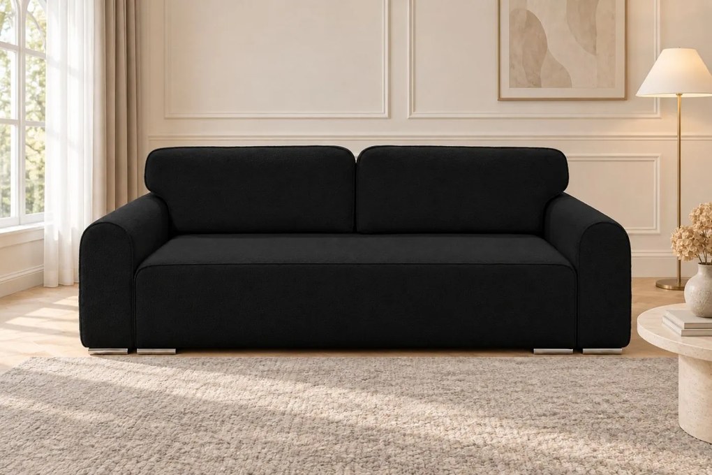 Canapea extensibilă Fiorella din boucle, negru, cu ladă de depozitare