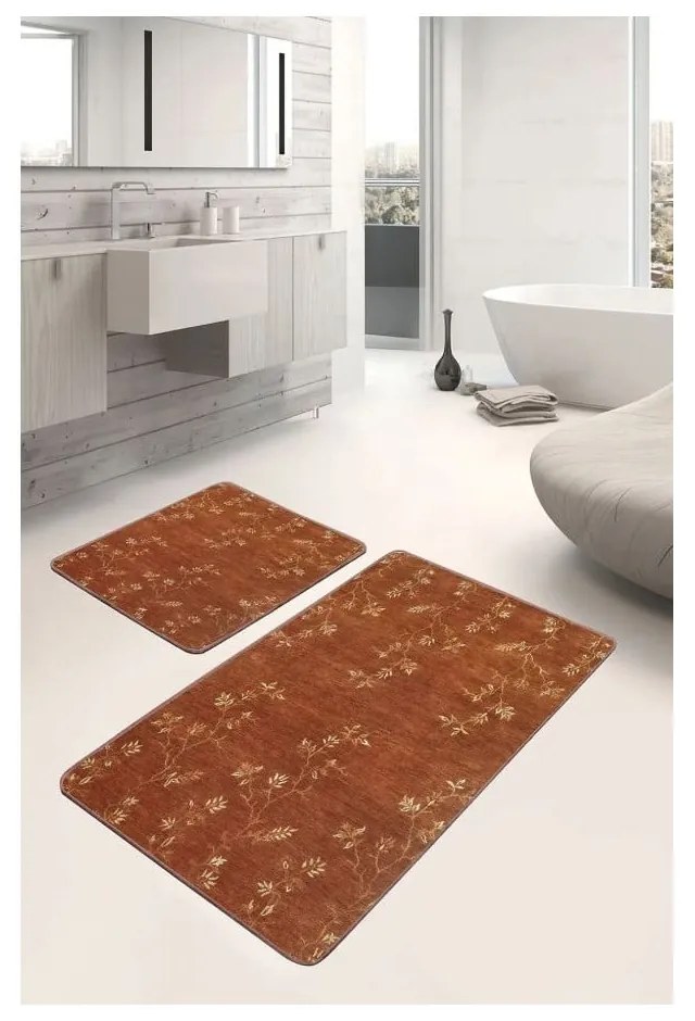 Covorașe de baie maro 2 buc. din catifea 60x100 cm – Mila Home