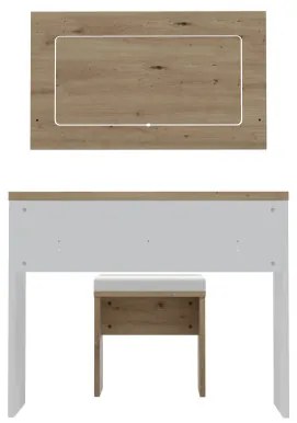 Set Masa Toaleta Olinda, Alb & Stejar Artisan & Alb Lucios, 100,5 x 146 x 42 Cm