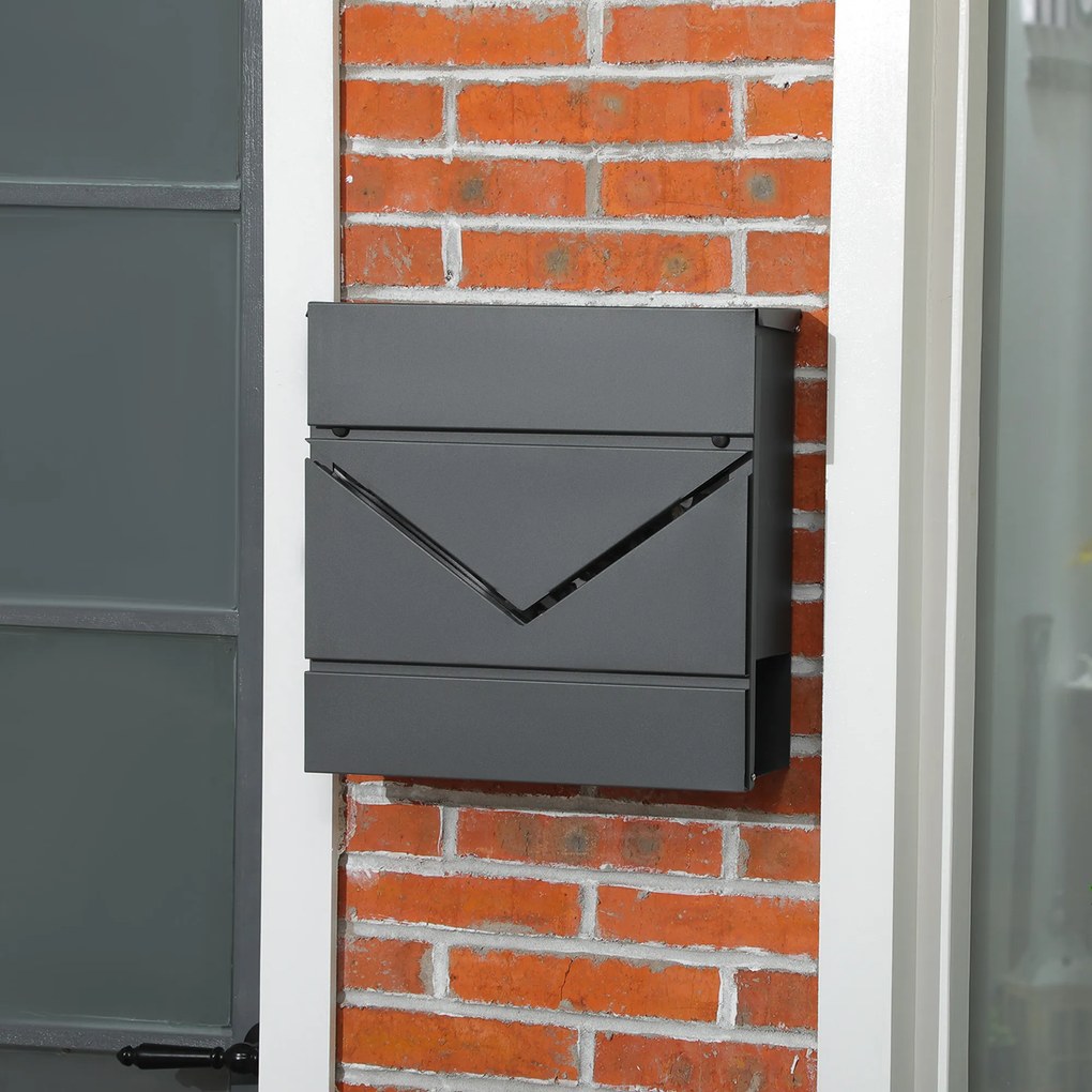 HOMCOM Cutie Postala din Otel Zincat cu Suport Ziare si 2 Chei de Securitate incluse, 37x10.5x37 cm, Gri | Aosom Romania
