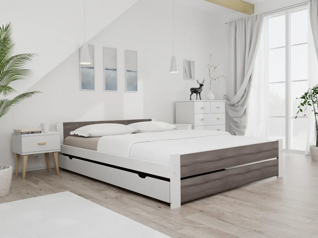Pat IKAROS DOUBLE 120 x 200 cm, alb/dub trufa Saltea: Matrace Sommera 18 cm, Somiera: cu somiera din laturi