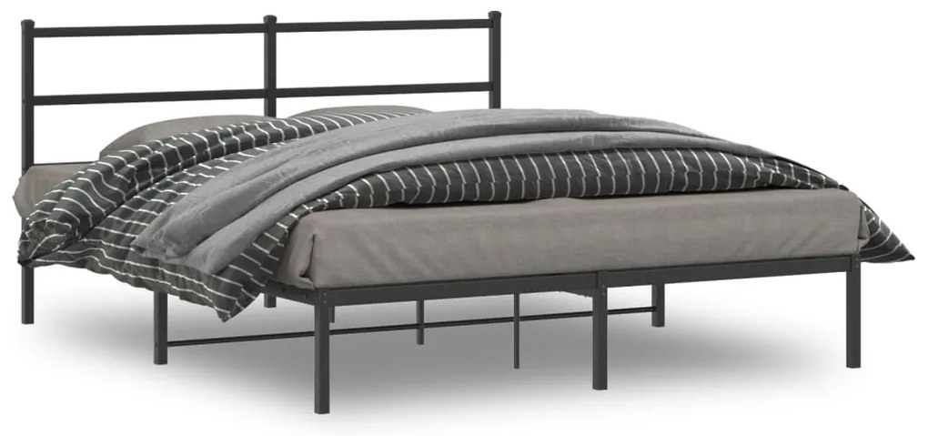Cadru de pat metalic cu tablie, negru, 160x200 cm