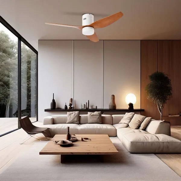 ZEVENTI - Ventilator de tavan LED PADUA, 18W/230V, Wi‑Fi Tuya, alb/maro + telecomandă