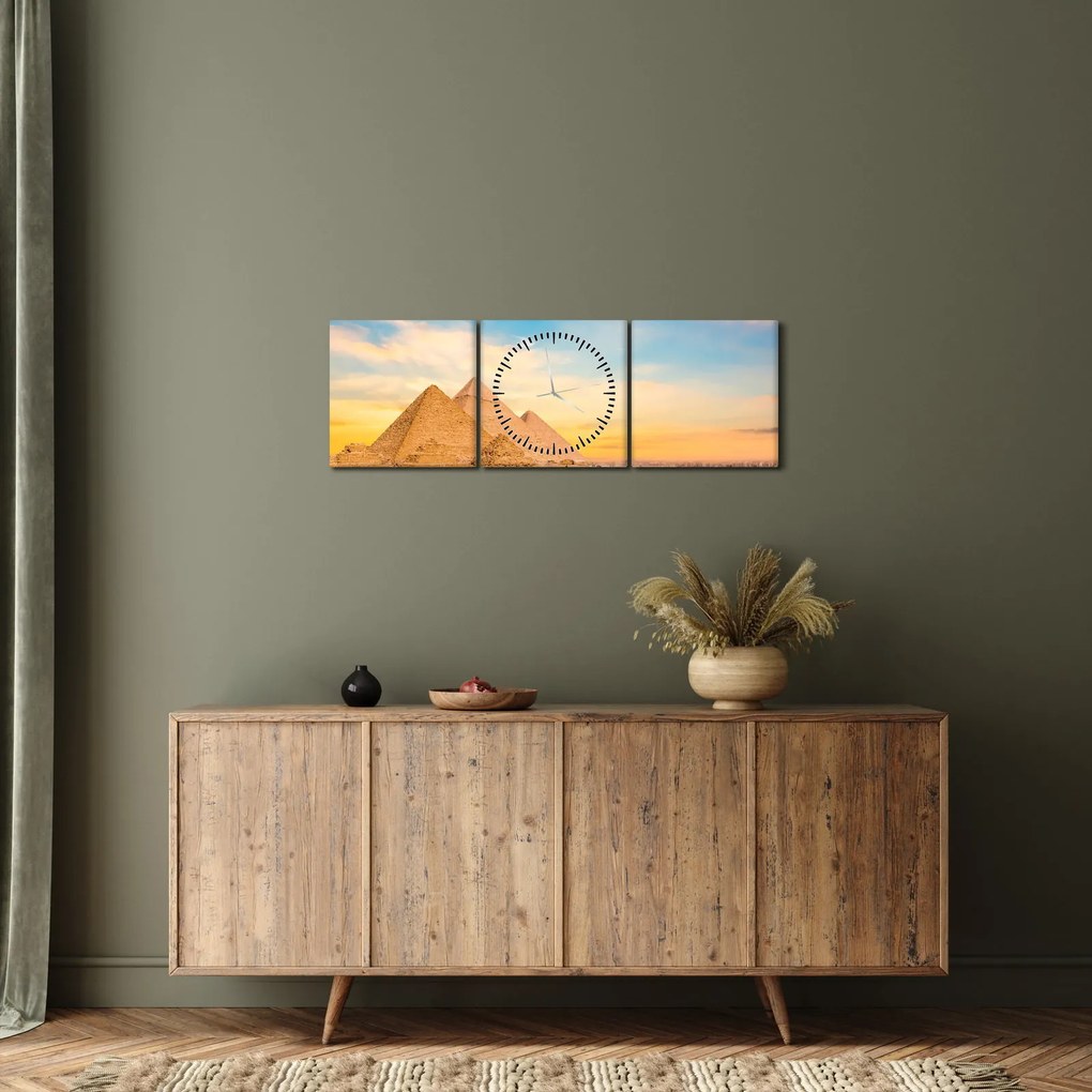 Tablou cu piramidele din Egipt (cu ceas) (90x30 cm)