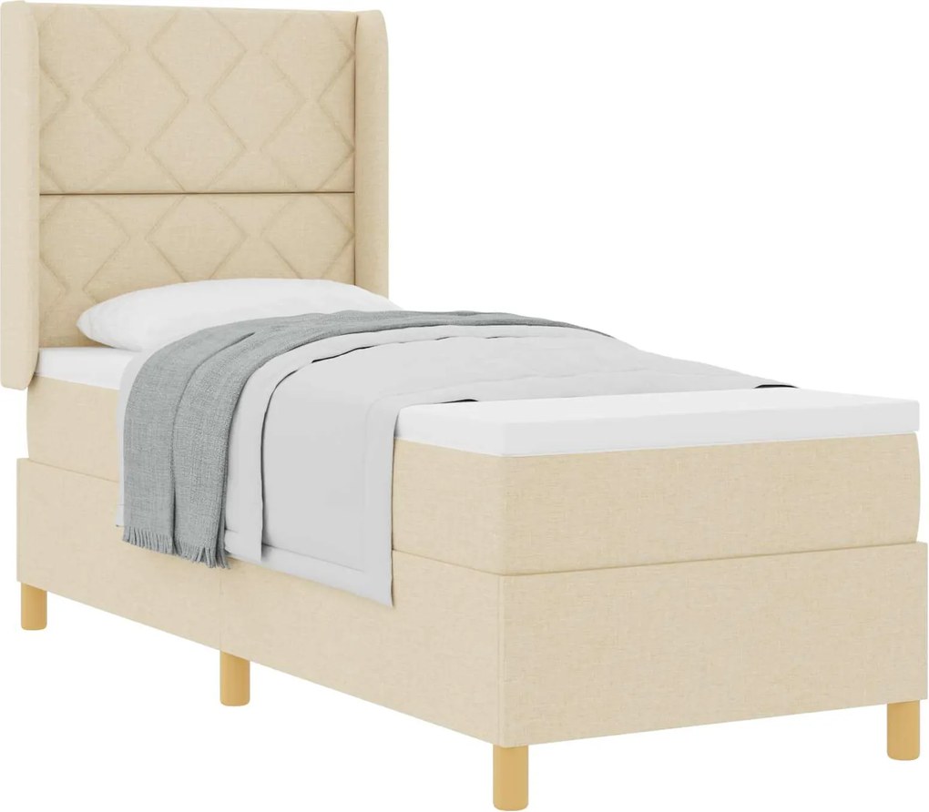 vidaXL Pat cu arcuri cu saltea cu headboard Crem 80 x 200 cm țesătură