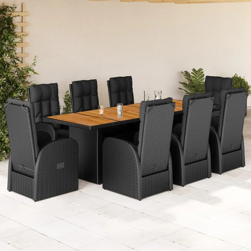 3277635 vidaXL Set mobilier de grădină cu perne, 9 piese, negru, poliratan