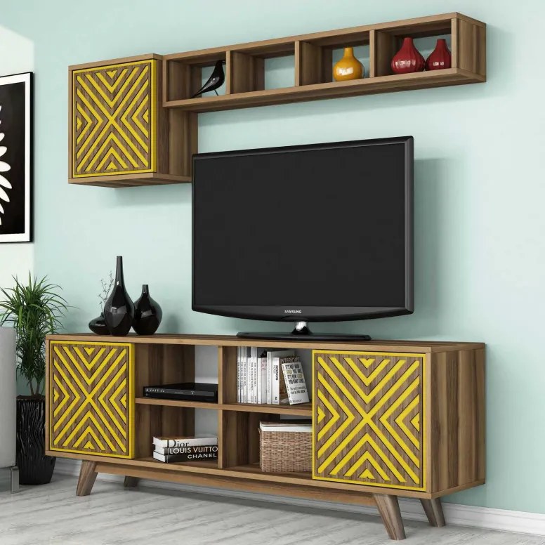 Comoda TV İnci - Walnut, Yellow