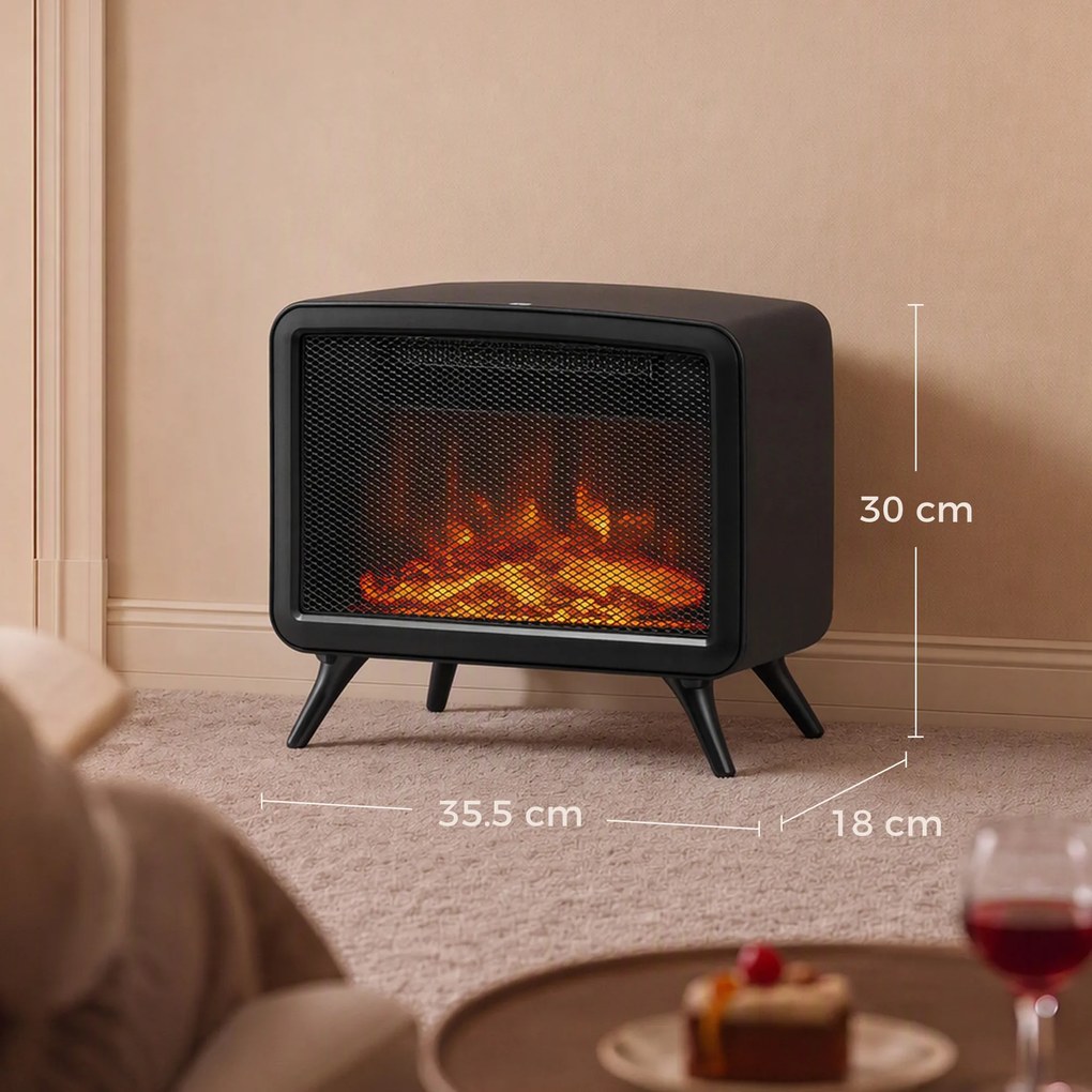 HOMCOM Șemineu electric de masă 800W/1600W cu bază detașabilă, efect de flacără LED, până la 25 m², negru | Aosom Romania