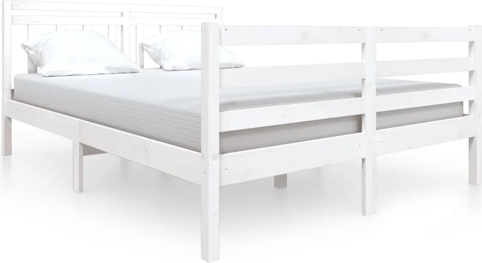 vidaXL Cadru de pat, alb, 140x190 cm, lemn masiv