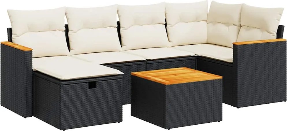 vidaXL Set canapele de grădină cu perne, 7 piese, negru, poliratan