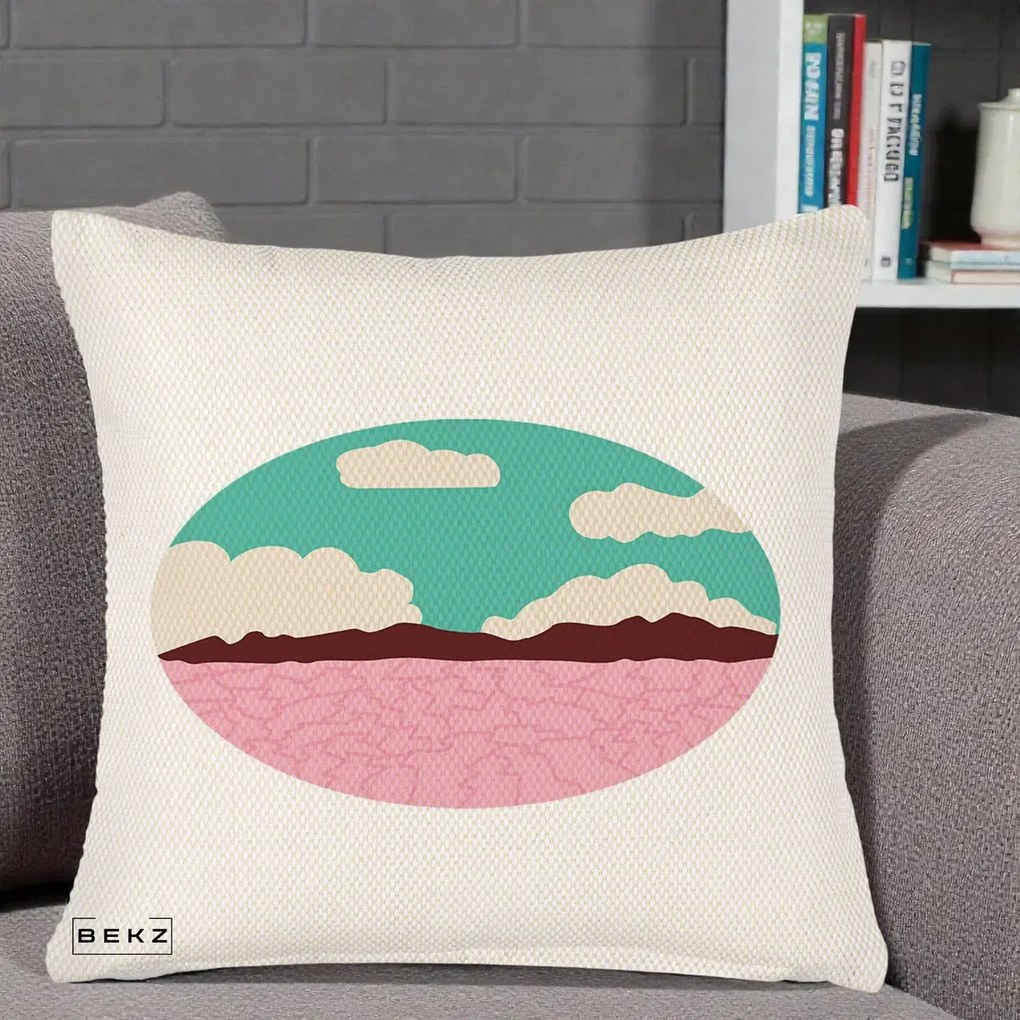 Perna Decorativa Peisaj Desert Oval Pastel, 40x40 cm, Crem Reliefat, Husa Detasabila, Perna Inclusa, BEKZ®