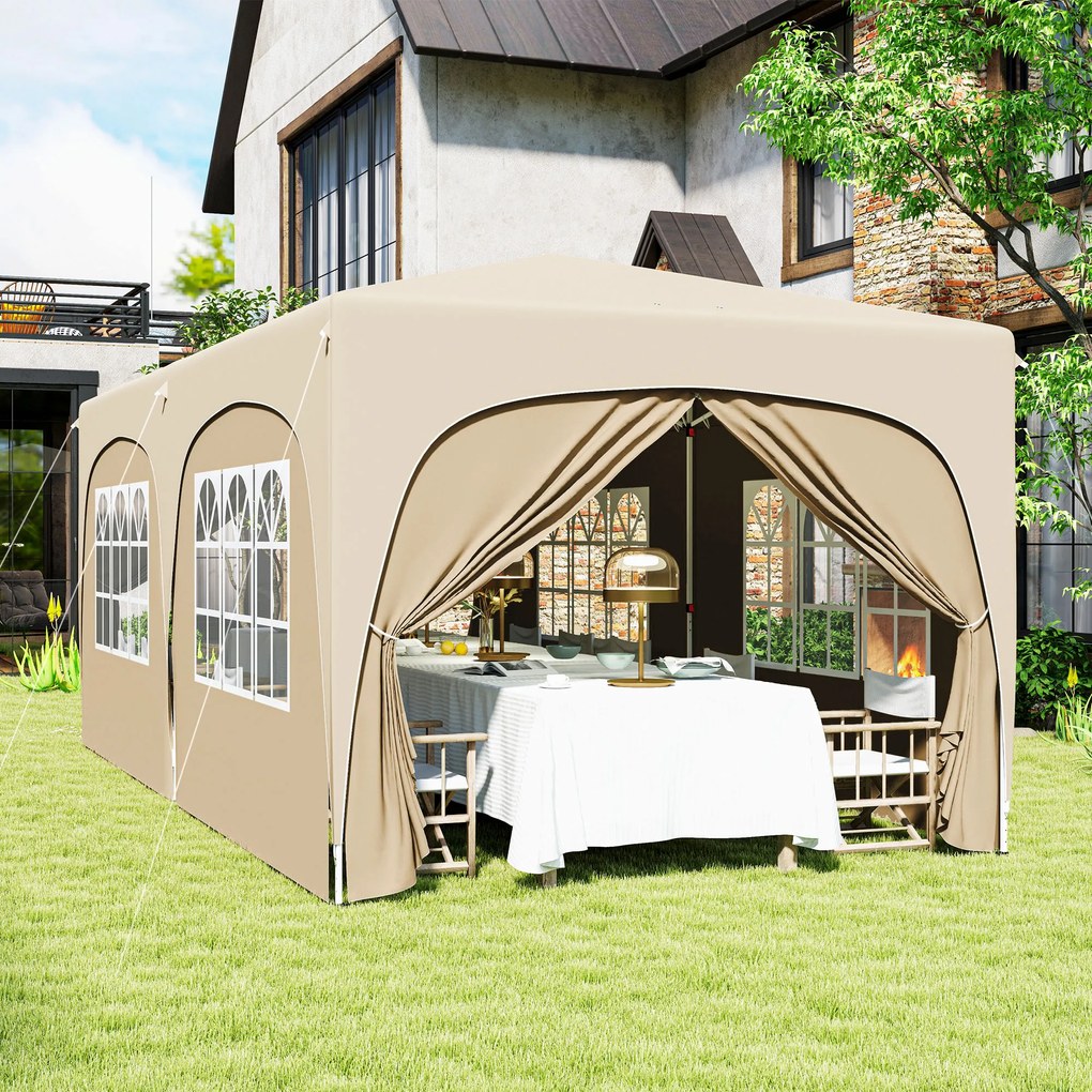 Outsunny Tonelă pliabilă 3 x 6 m Pop Up, UPF50+ Înălțime reglabilă, cu sac de transport și saci de nisip, Bej | Aosom Romania