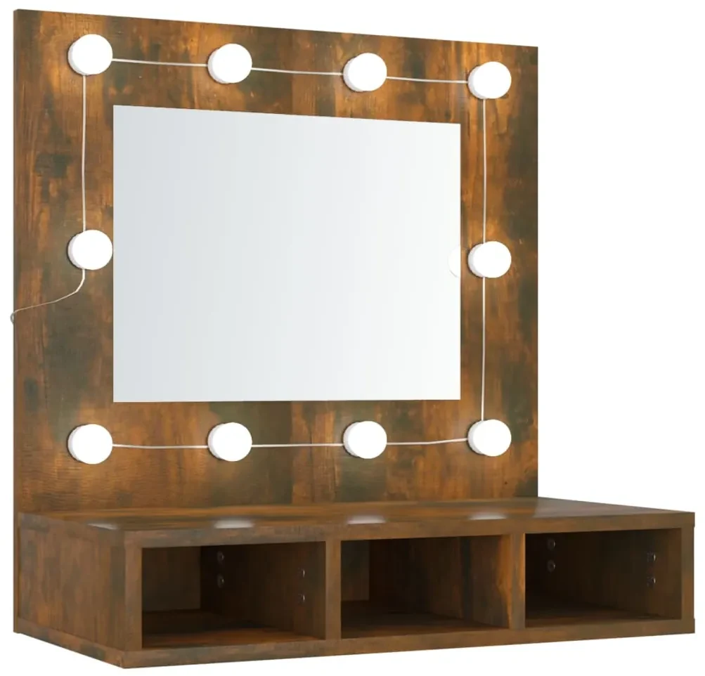 820454 vidaXL Dulap cu oglindă și LED, stejar fumuriu, 60x31,5x62 cm