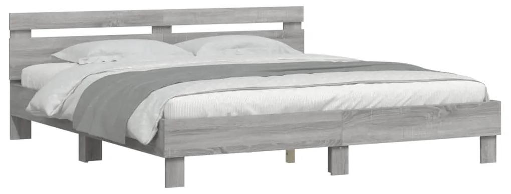 3207397 vidaXL Cadru de pat cu tăblie gri sonoma 200x200 cm lemn prelucrat
