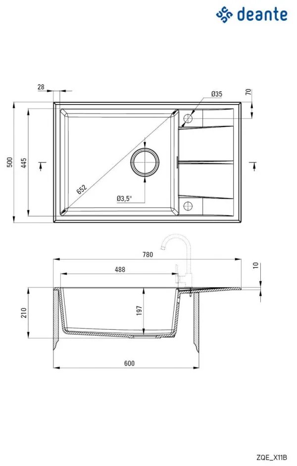 Chiuveta bucatarie compozit alba cu picurator si ventil pop-up Deante Eridan Alb mat