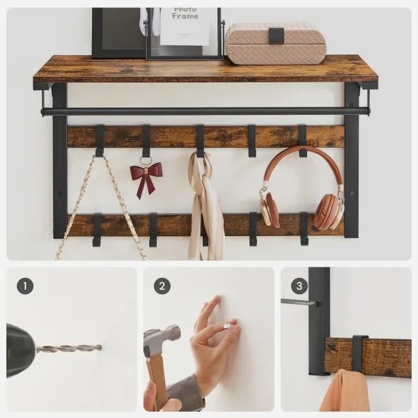 Cuier de perete cu poliță NATE maro/negru