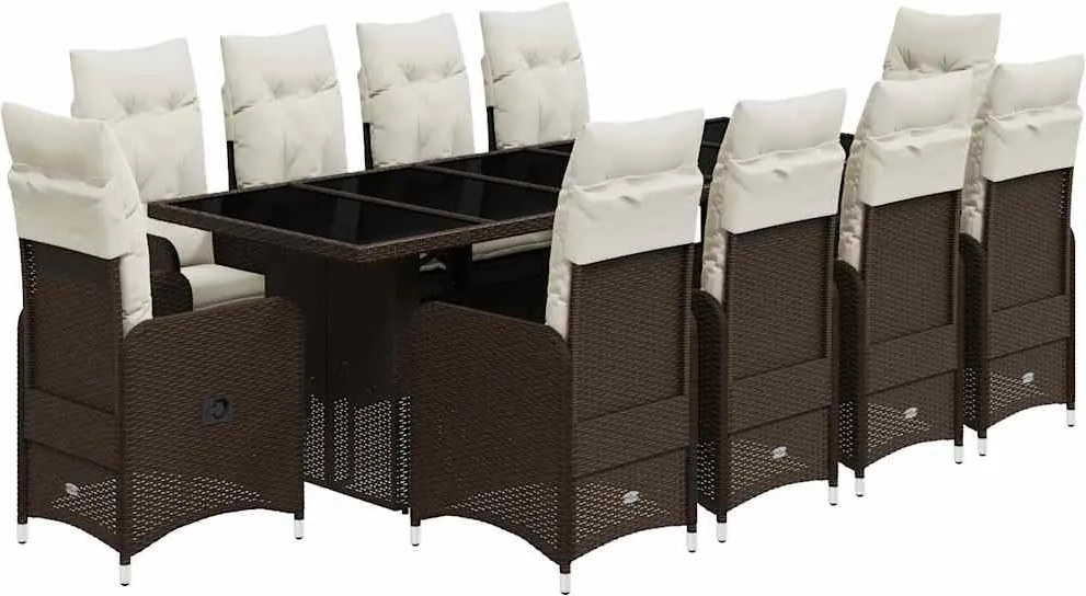 vidaXL Set bistro de grădină cu perne, 11 piese, maro, poliratan