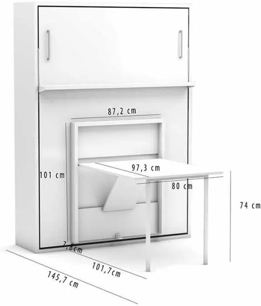 Pat rabatabil dublu cu somiera inclusa si masa/birou pliabil/a - diva frogg desk (140x190) - alb mat