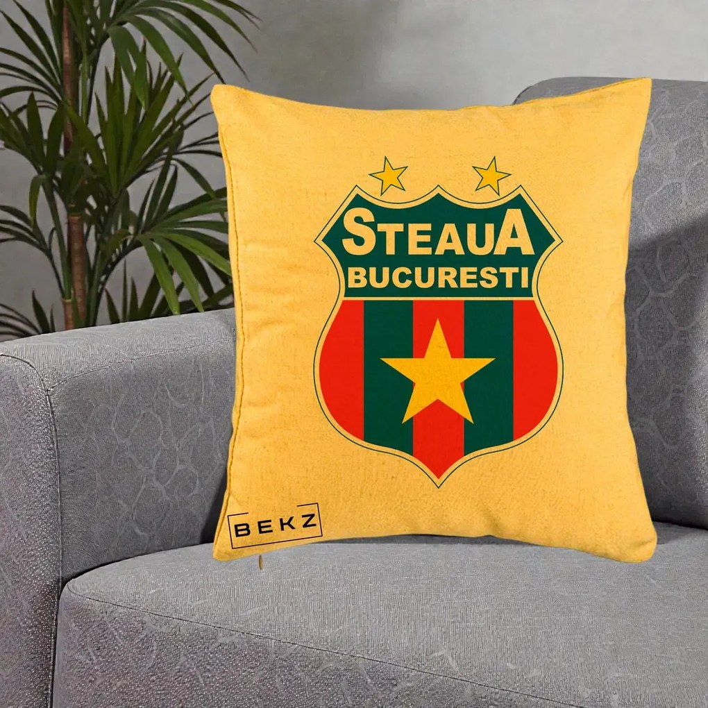 Perna Personalizata Steaua Bucuresti Fotbal, 40x40 cm, Galben, Husa Detasabila, Perna Inclusa, BEKZ®