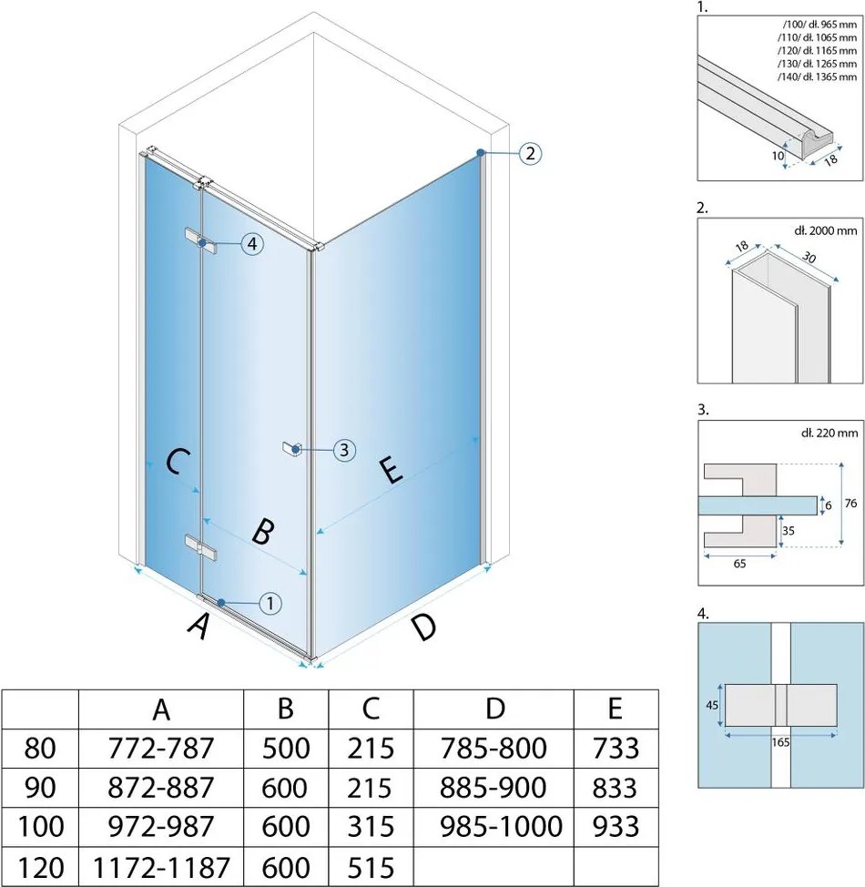 Cabina de dus Rea Atlas deschidere pe dreapta 100x90 cm crom
