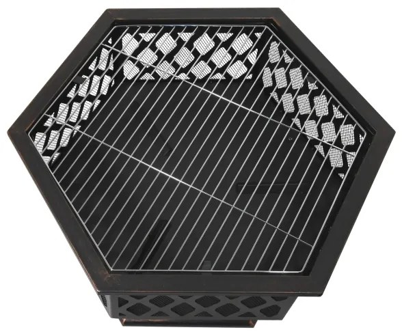 Vatră portabilă pe lemn cu grătar neagră/patină