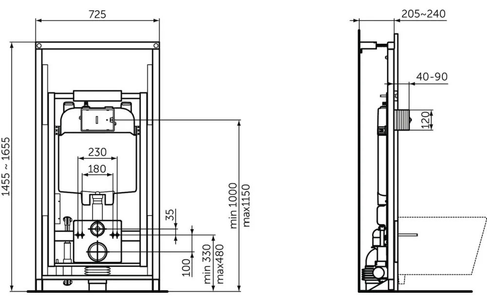 Rezervor wc incastrat cu cadru Easy Move pentru persoane cu dizabilitati Ideal Standard ProSys Comfort 80