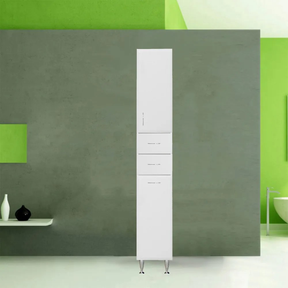 Dulap înalt Bianca Plus 30 cu 1 ușă, 2 sertare, suport pentru rufe, alb lucios, dreapta