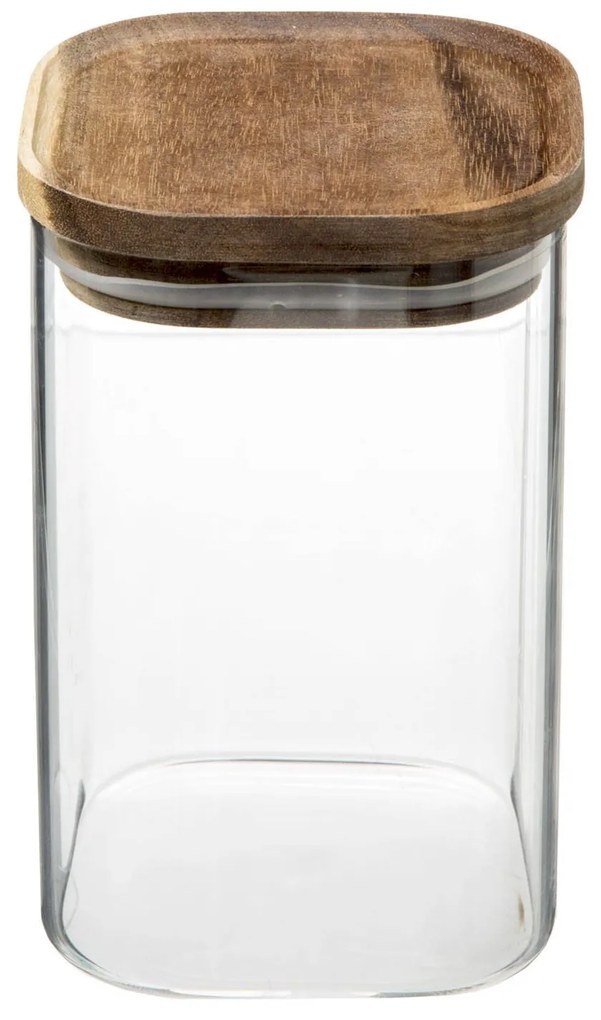 Recipient din sticlă cu capac din lemn de salcâm, 1 L