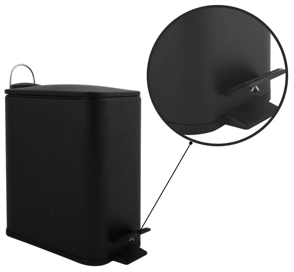 Coș de gunoi negru mat cu pedală din oțel 5 l Erik – Spirella