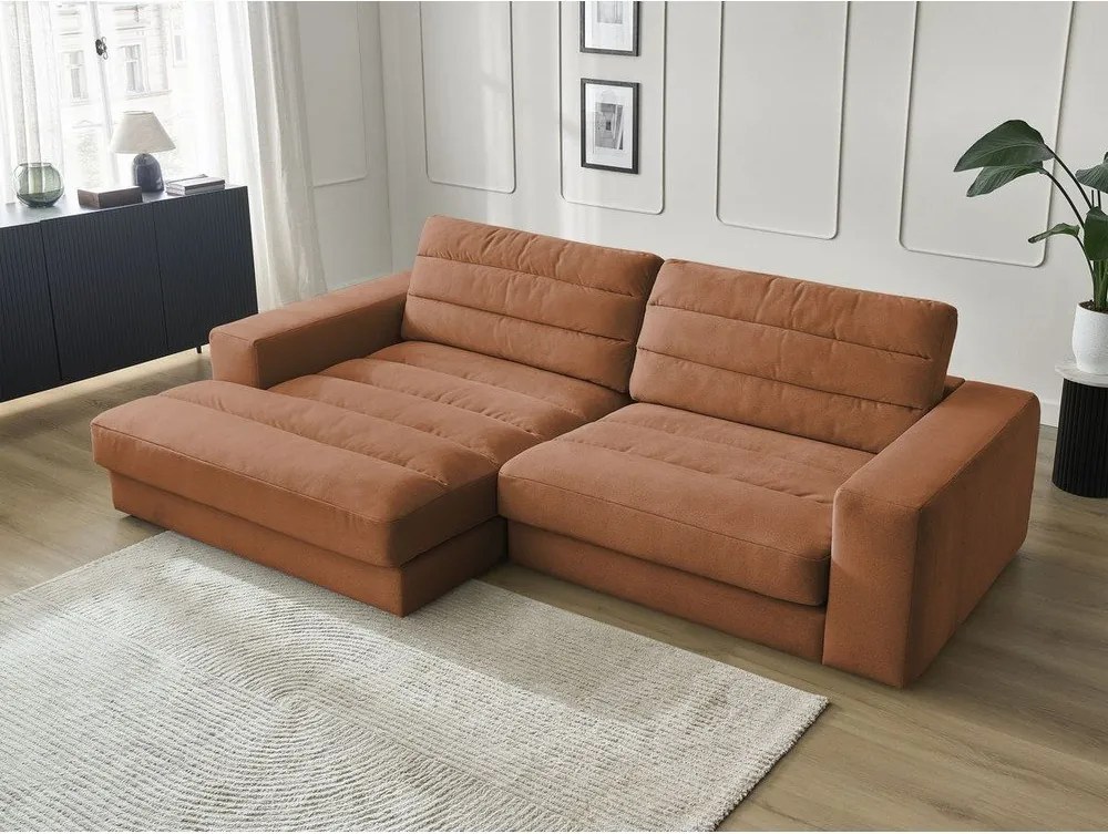 Colțar portocaliu cu tapițerie din catifea (cu colț pe partea stângă/cu șezlong) Sierra – Bobochic Paris