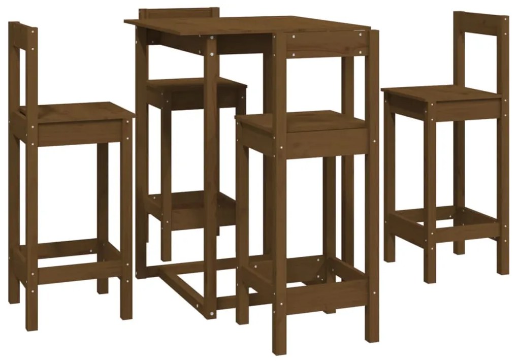 3124745 vidaXL Set mobilier de bar, 5 piese, maro miere, lemn masiv de pin