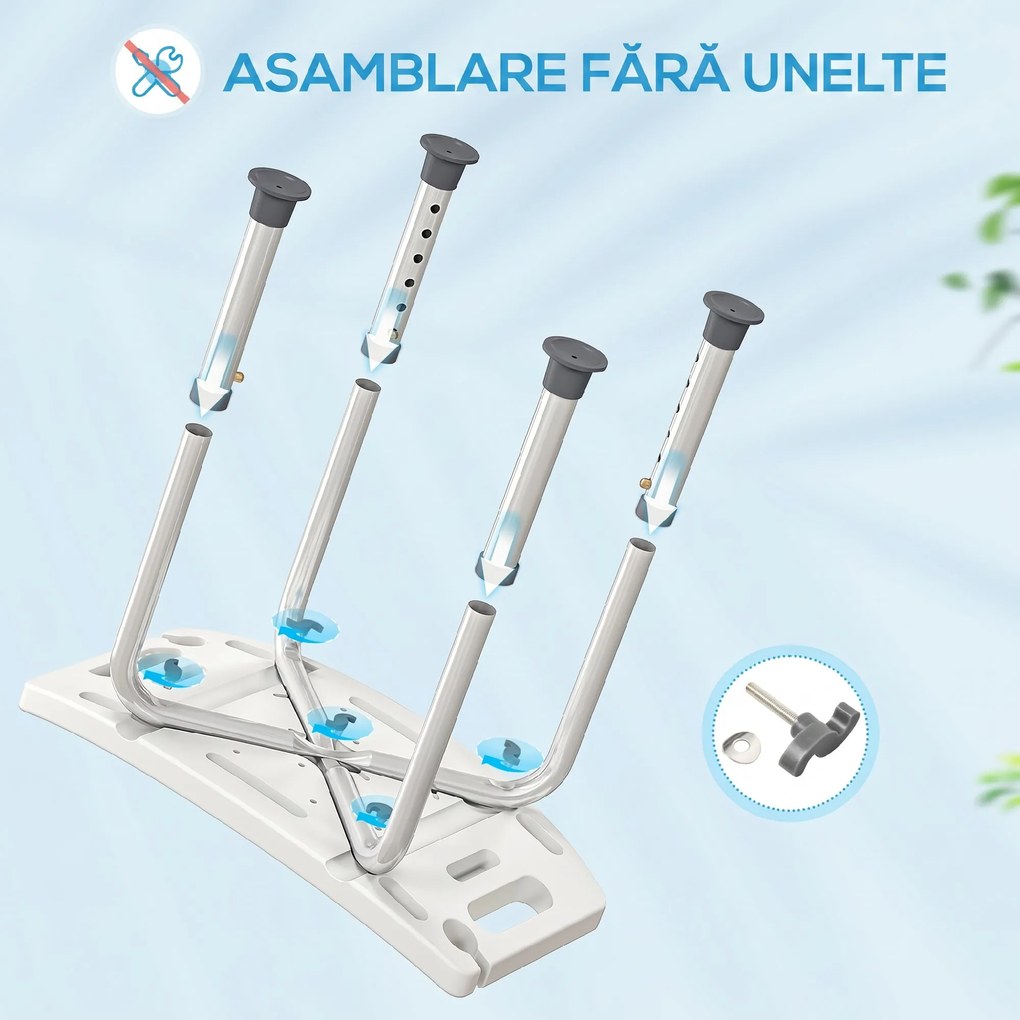 HOMCOM Scaun de Duș din Aluminiu și Plastic Antialunecare, Înălțime Reglabilă 6 Niveluri 39-52cm, Gri | Aosom Romania