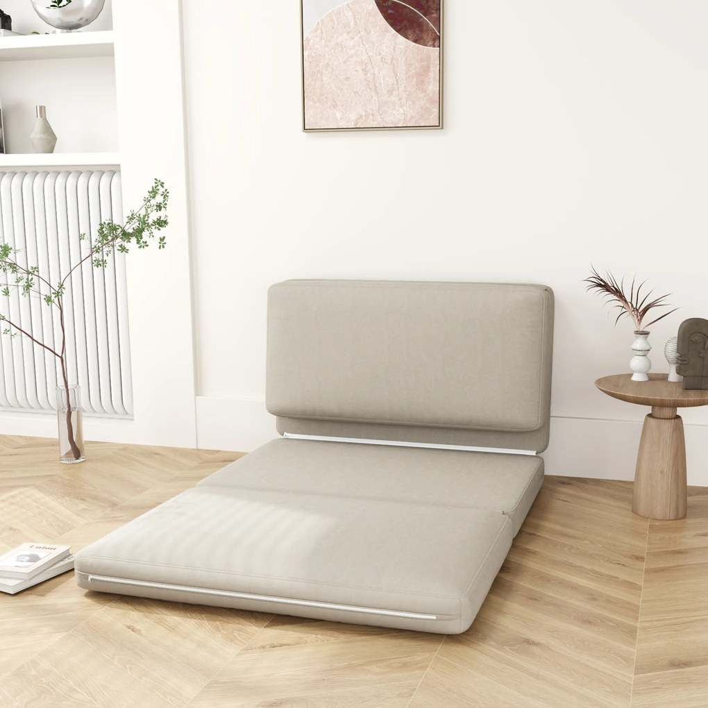 HOMCOM 2-in-1 canapea relaxanta pliabila, saltea pentru oaspeti, separabila, latime de 120 cm, Bej | Aosom Romania