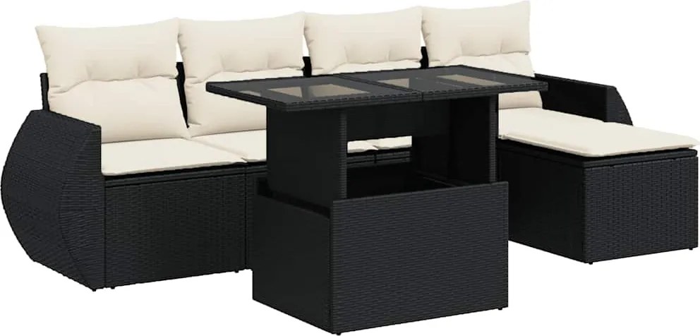vidaXL Set mobilier de grădină cu perne, 6 piese, negru, poliratan