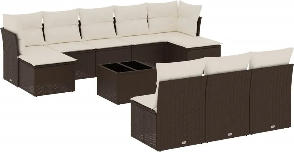 vidaXL Set canapele de grădină cu perne, 11 piese, maro, poliratan