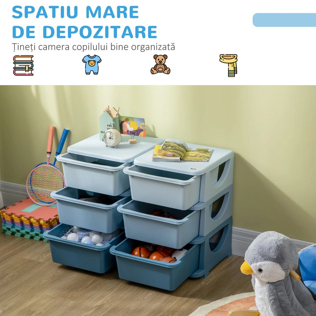 HOMCOM Comodă 6 Sertare pentru Copii cu Margini Rotunjite din PP Albastru | Aosom Romania
