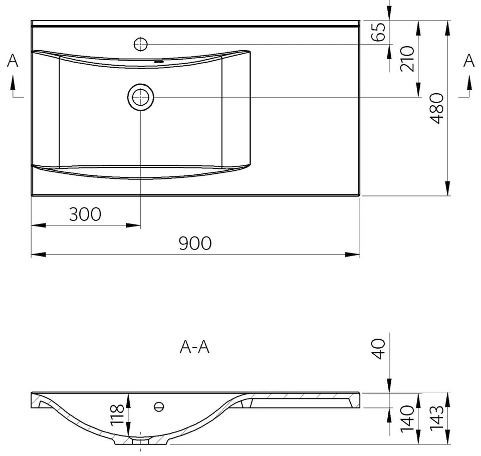 Chiuvetă albă din compozit mineral 90x48 cm Luciola – Sapho