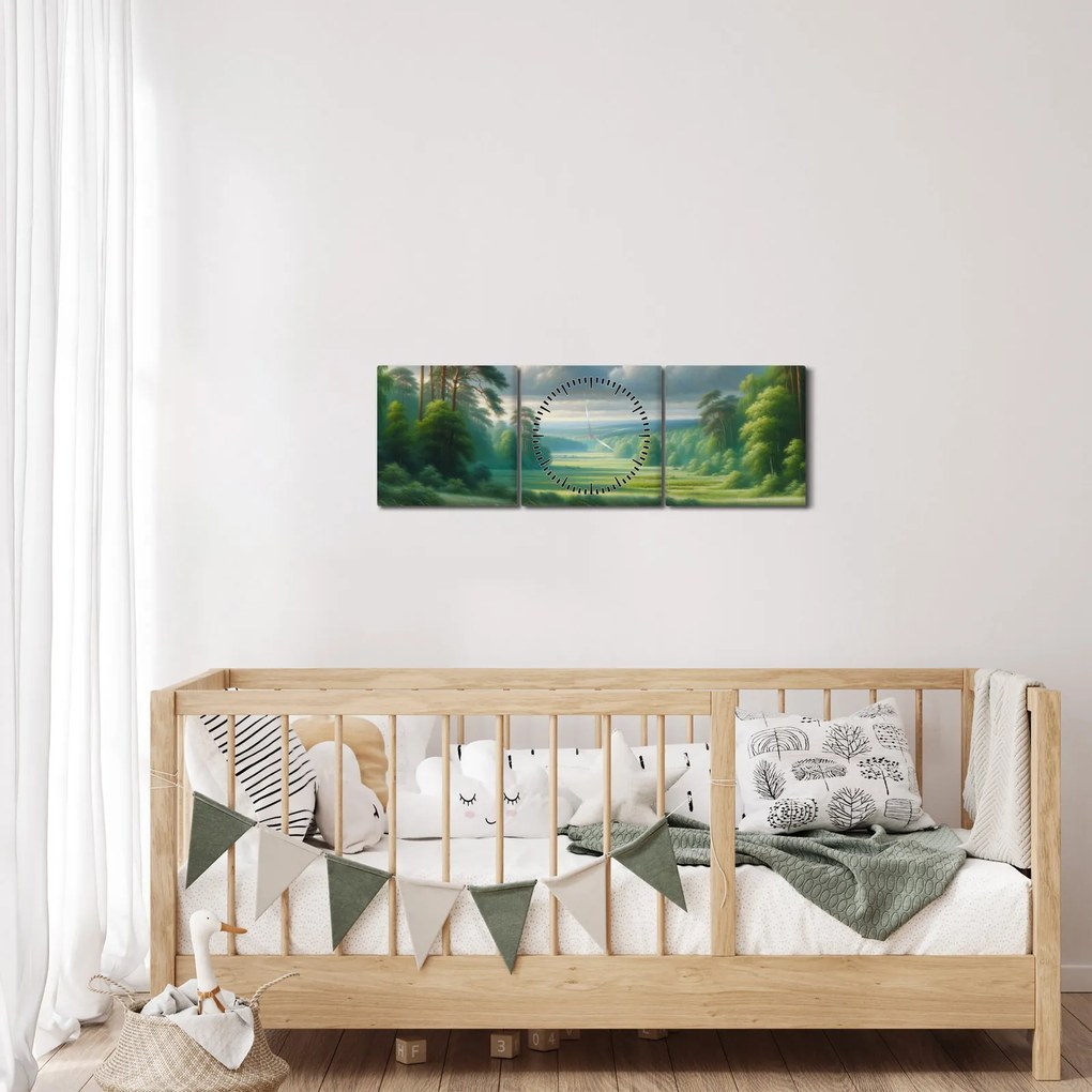 Tablou - Peisaj verde (cu ceas) (90x30 cm)
