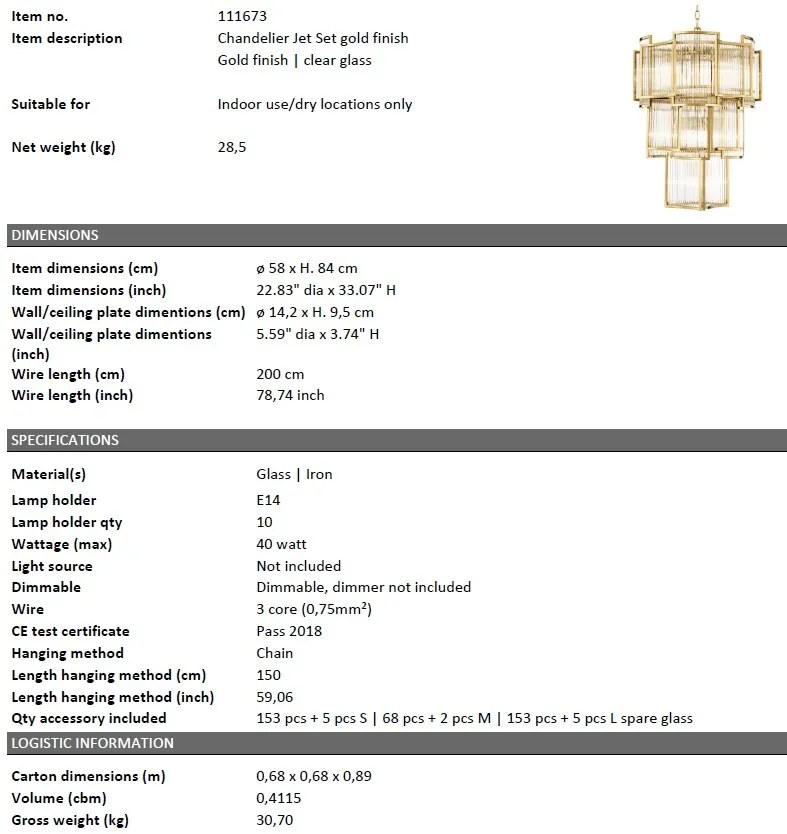 Candelabru elegant design LUX Jet Set, auriu 111673 HZ