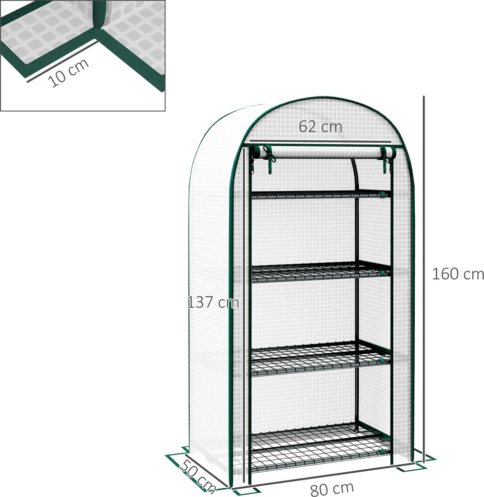 Outsunny Sera de Gradina cu Rafturi din Metal si Copertina din PE, Sera pentre Legume cu Usa Rulou 80x49x160cm, Verde | Aosom Romania