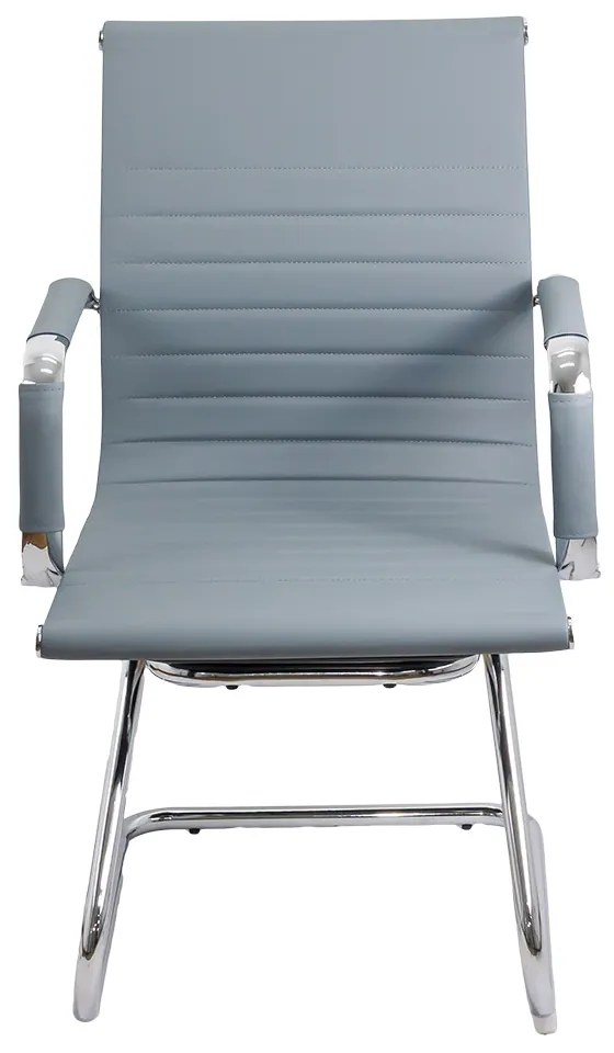 Scaun vizitator gri OFF 806 din piele ecologică cu bază metalică și cadru cromat