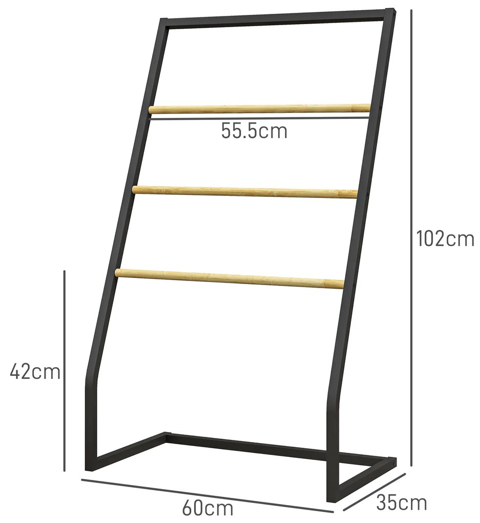 HOMCOM Suport pentru Prosoape cu 4 Nivele, din Bambus și Oțel, Suport Independent pentru Spații Mici, Baie și Cameră de Spălat, 60x35x102 cm, Lemn Natural | Aosom Romania