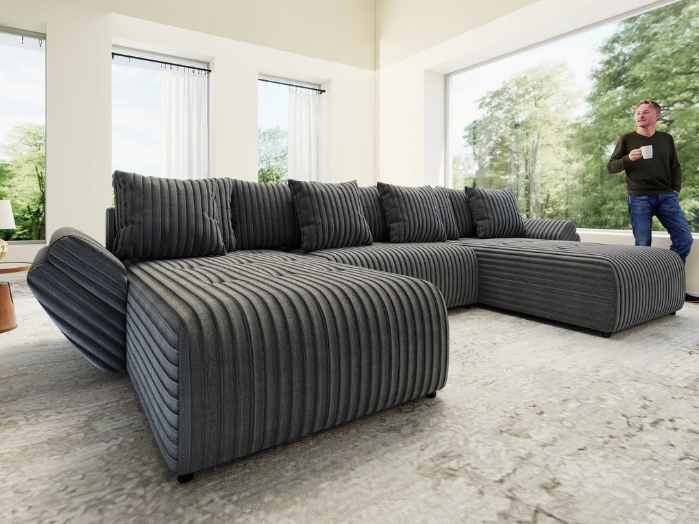 Colțar extensibil dumonde cu ladă de depozitare si sezut confortabil din spuma high-density, Berlin U Ambience Grey 380x180 cm