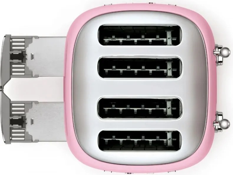 Prajitor de paine SMEG 50's Style TSF03PKEU, 2000 W, 4 felii, 6 niveluri, Tava firimituri, Cablu integrat, Otel inoxidabil, Roz