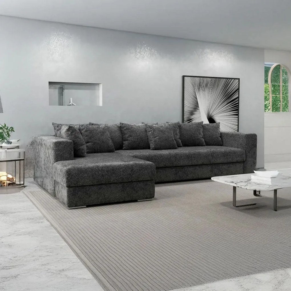 Colțar extensibil dumonde cu ladă de depozitare si sezut confortabil din spuma high-density, Gloria Euphoria Black 320x183 cm