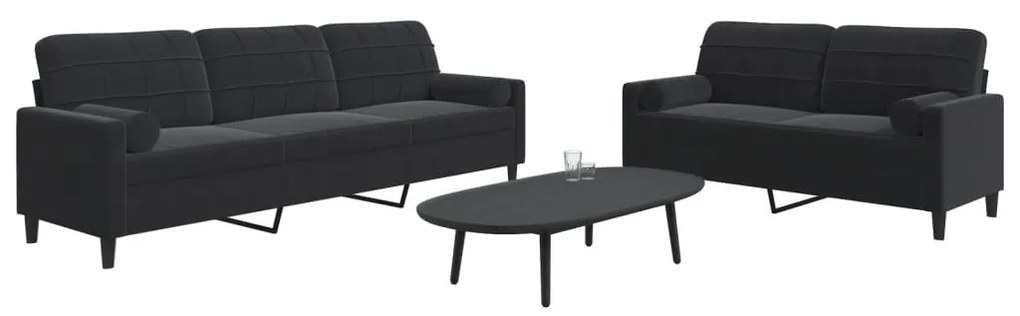 vidaXL Set de canapele cu perne/rulouri, 2 piese, negru, catifea